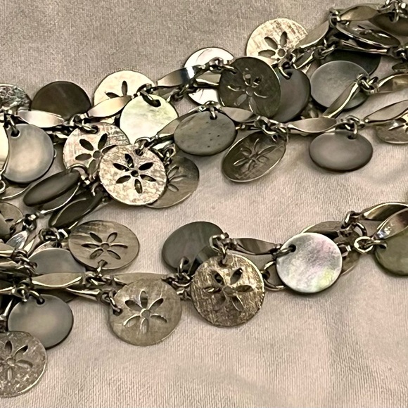 Elegant Silver Toned Sand Dollar and Abalone Like Shining Coin 52” Necklace Gift - Picture 13 of 14